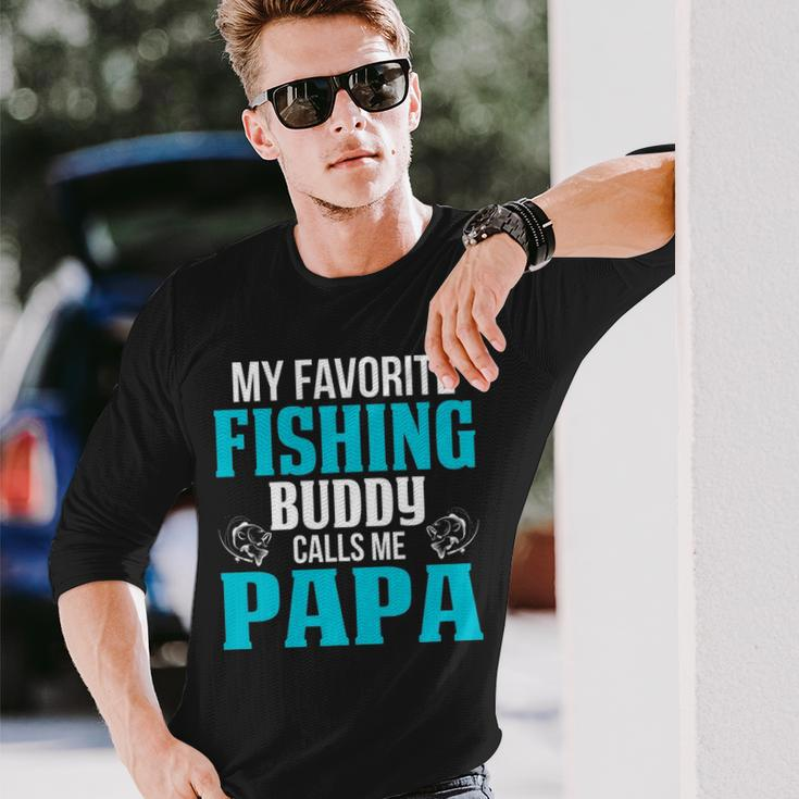 Papa Grandpa Fishing My Favorite Fishing Buddy Calls Me Papa Long Sleeve T-Shirt Gifts for Him