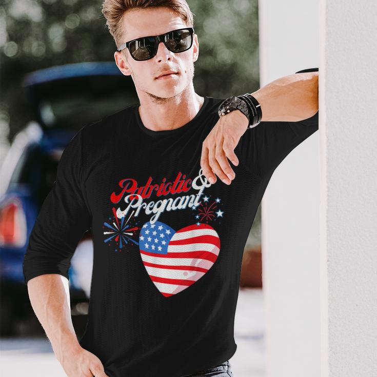 Patriotic And Pregnant 4Th Of July Pregnancy Announcement Long Sleeve T-Shirt Gifts for Him