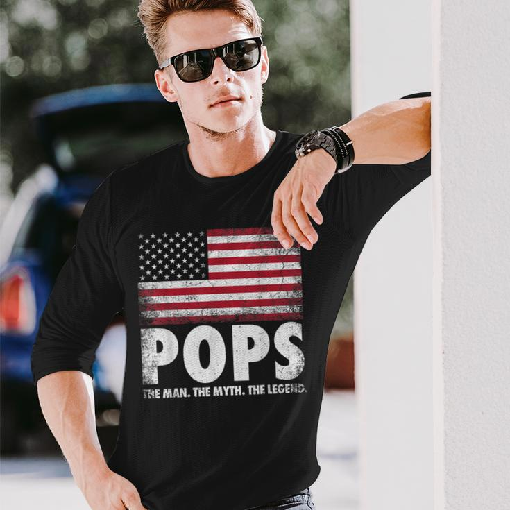 Pops The Man Myth Legend Fathers Day 4Th Of July Grandpa Long Sleeve T-Shirt Gifts for Him