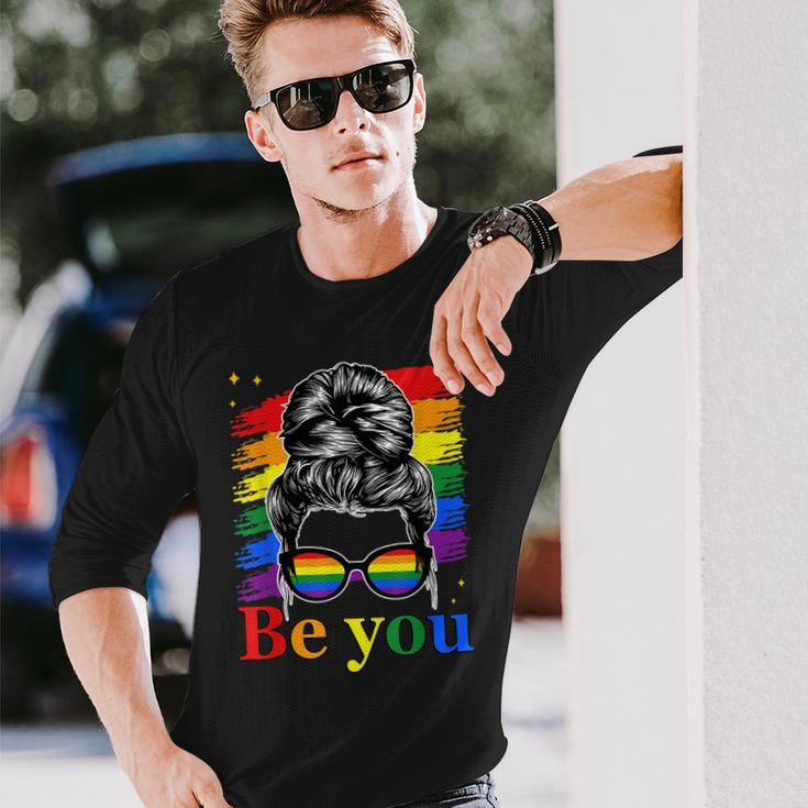 Be You Pride Lgbtq Gay Lgbt Ally Rainbow Flag Woman Face Long Sleeve T-Shirt T-Shirt Gifts for Him