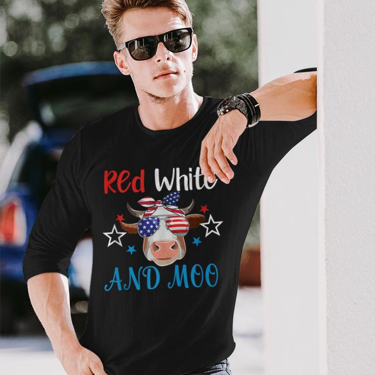 Red White And Moo Patriotic Cow Usa Flag 4Th Of July Farmer Long Sleeve T-Shirt Gifts for Him