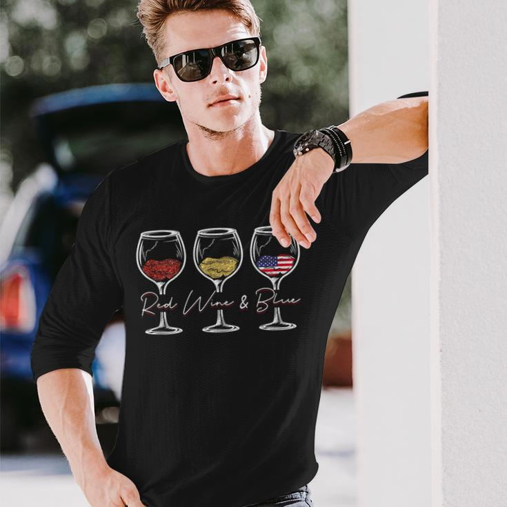 Red Wine & Blue 4Th Of July Wine Red White Blue Merica Usa Long Sleeve T-Shirt T-Shirt Gifts for Him