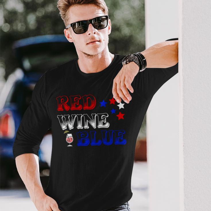 Red Wine Blue 4Th Of July Wine Red White Blue Wine Glasses V3 Unisex Long Sleeve Gifts for Him