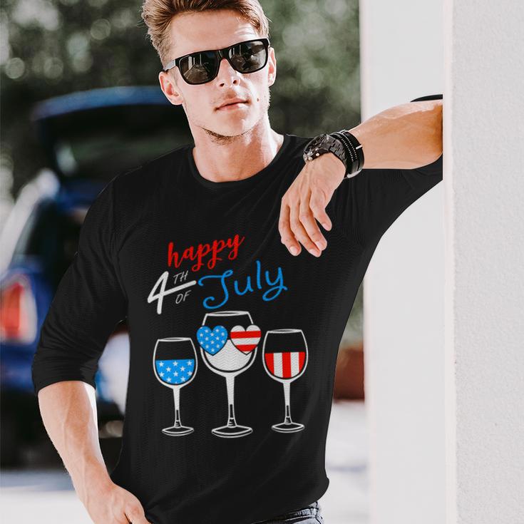 Red Wine Blue 4Th Of July Wine Red White Blue Wine Glasses V4 Unisex Long Sleeve Gifts for Him