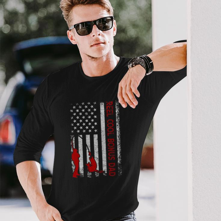 Reel Cool Bonus Dad American Flag Fishing Fathers Day Long Sleeve T-Shirt T-Shirt Gifts for Him