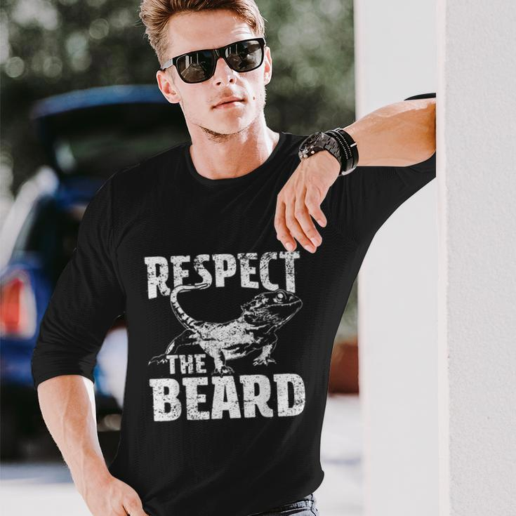 Respect The Beard Bearded Dragon Dad Mom Long Sleeve T-Shirt Gifts for Him