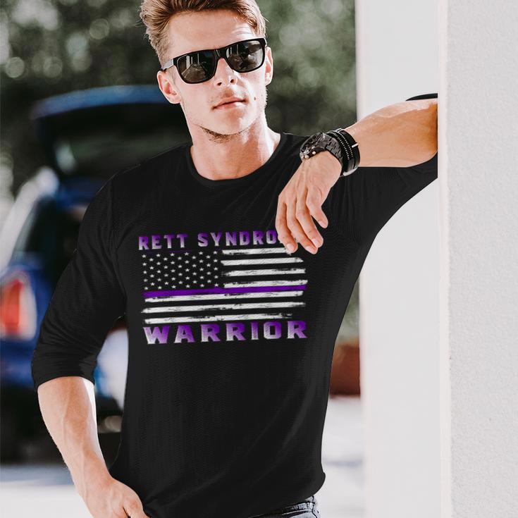 Rett Syndrome Warrior Usa Flag United States Flag Purple Ribbon Rett Syndrome Rett Syndrome Awareness Unisex Long Sleeve Gifts for Him