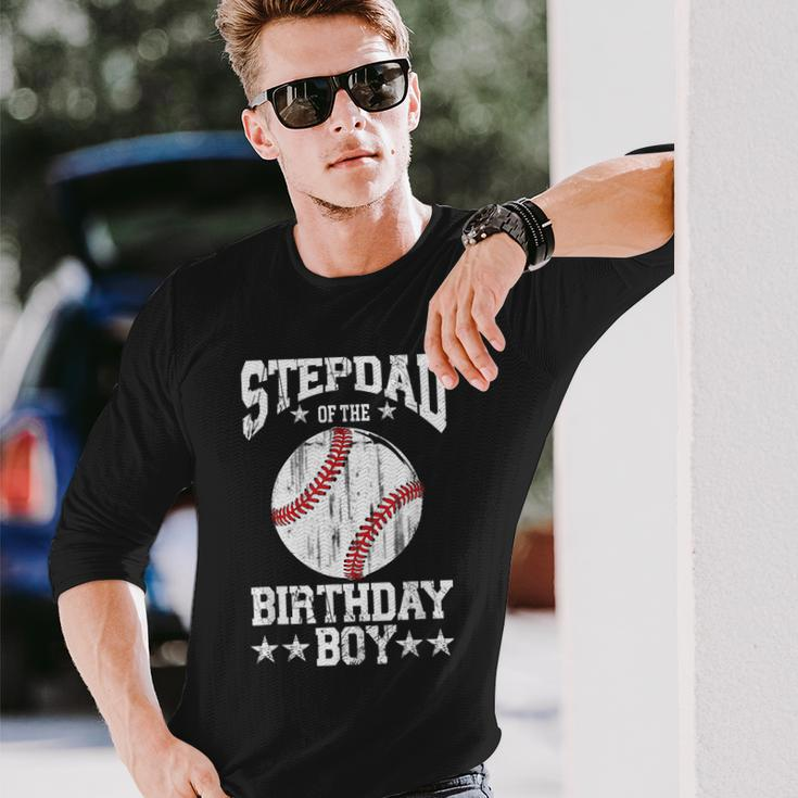 Stepdad Of The Birthday Boy Baseball Lover Vintage Retro Long Sleeve T-Shirt Gifts for Him