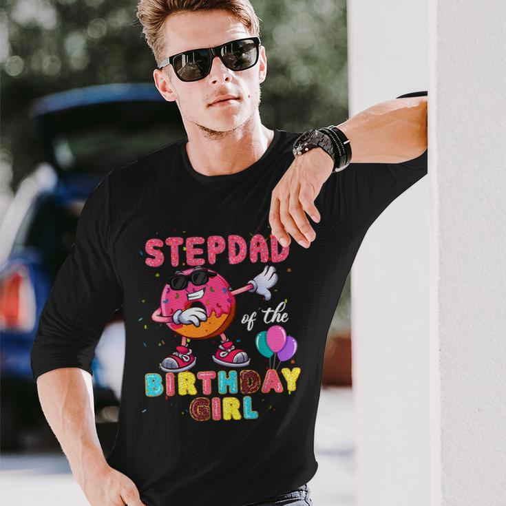 Stepdad Of The Birthday Girl Donut Dab Birthday Long Sleeve T-Shirt Gifts for Him