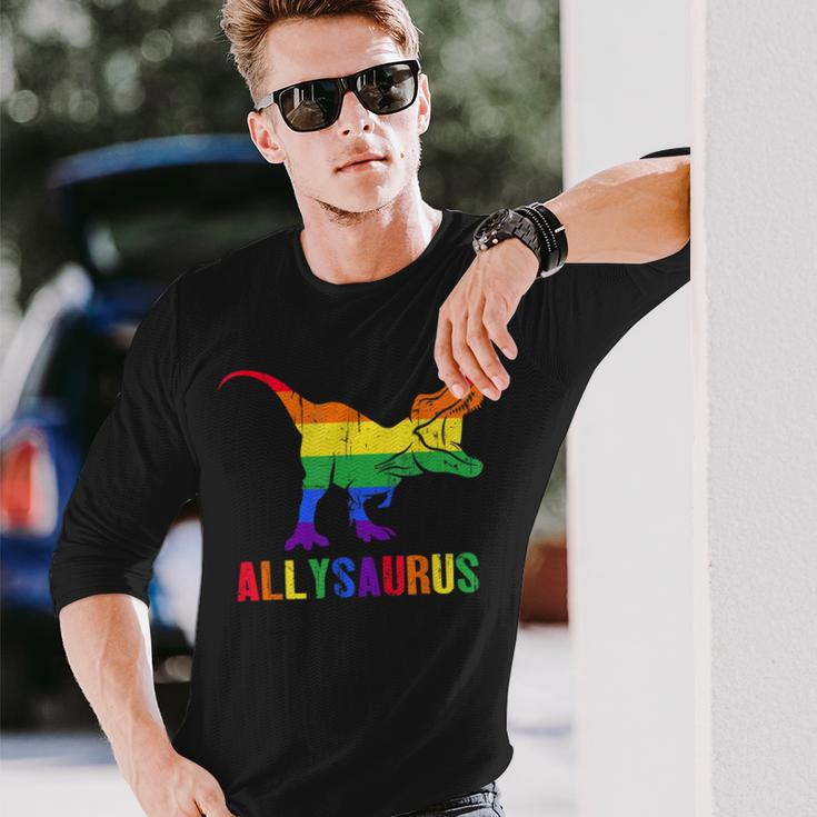 T Rex Dinosaur Lgbt Gay Pride Flag Allysaurus Ally Long Sleeve T-Shirt T-Shirt Gifts for Him