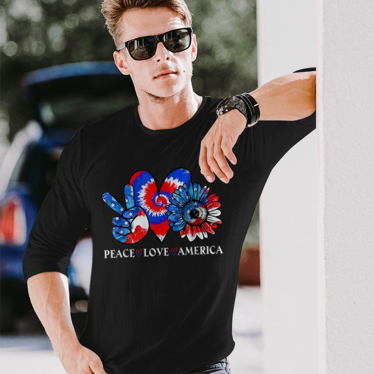Tie Dye 4Th Of July Peace Love America Sunflower Patriotic Long Sleeve T-Shirt Gifts for Him