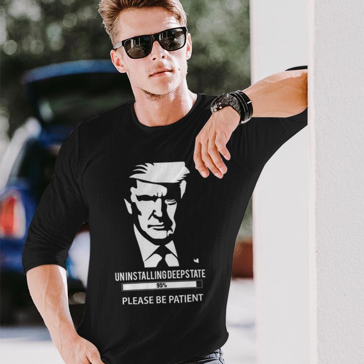 Ultra Maga Uninstalling Deep State Please Be Patient Funny Anti Biden Us Flag Pro Trump Trendy Unisex Long Sleeve Gifts for Him