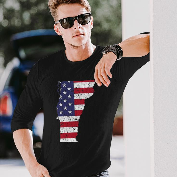 Vermont Map State American Flag 4Th Of July Pride Tee Long Sleeve T-Shirt T-Shirt Gifts for Him