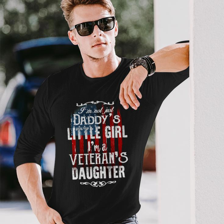 Veteran Im Veterans Daughter Not Just Daddys Little Girl Vintage American Flag Veterans Da Navy Soldier Army Military Long Sleeve T-Shirt Gifts for Him
