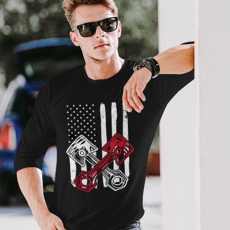 Vintage American Flag Piston Funny Muscle Car Mechanic 558 Trending Shirt Unisex Long Sleeve Gifts for Him