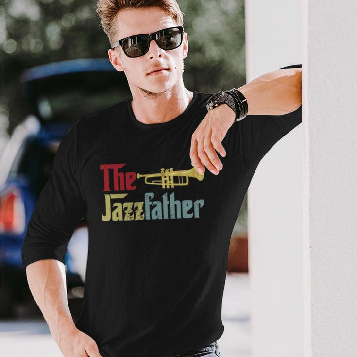 Vintage The Jazzfather Happy Fathers Day Trumpet Player Long Sleeve T-Shirt T-Shirt Gifts for Him