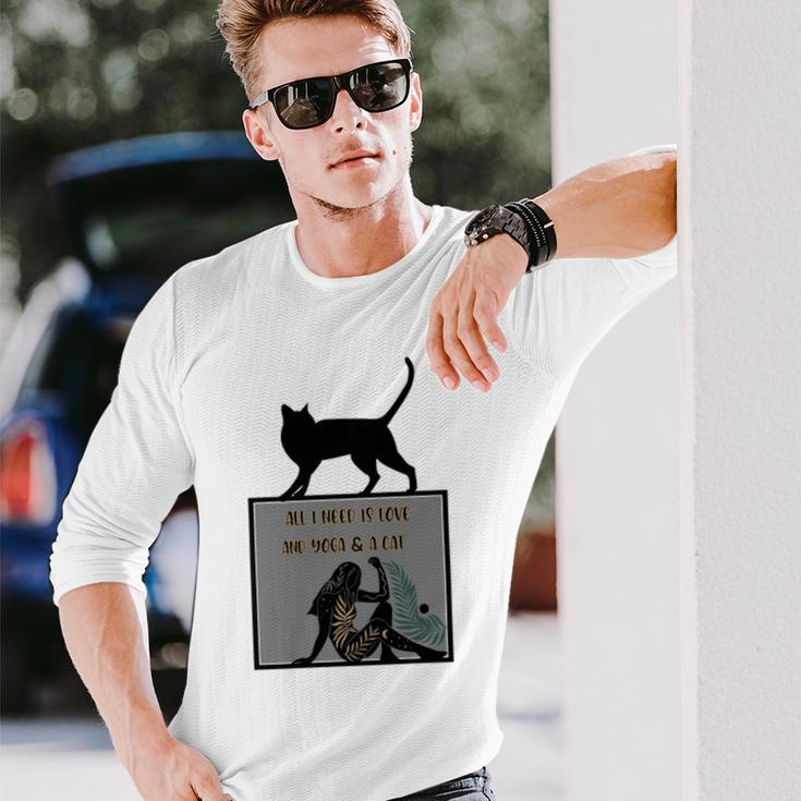 All I Need Is Love And Yoga And A Cat Lovers Gift For Yoga Lovers Funny Cat Unisex Long Sleeve Gifts for Him