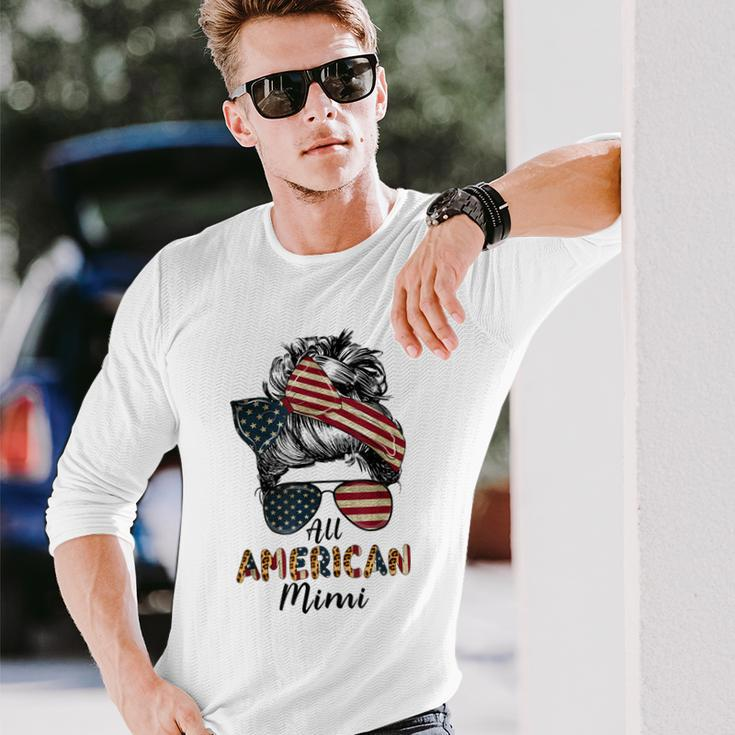 All American Mimi Messy Bun Matching 4Th Of July Mom Long Sleeve T-Shirt Gifts for Him