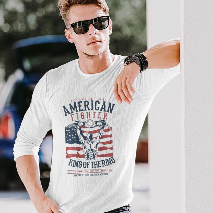 Boxer Graphic With Belt Gloves & American Flag Distressed Long Sleeve T-Shirt T-Shirt Gifts for Him