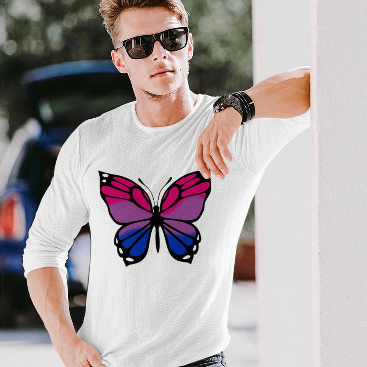 Butterfly With Colors Of The Bisexual Pride Flag Long Sleeve T-Shirt T-Shirt Gifts for Him