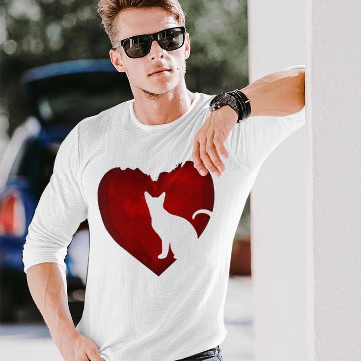 Cat Heart Shirt Cat Lovers Valentine Day Gifts For Couple Unisex Long Sleeve Gifts for Him