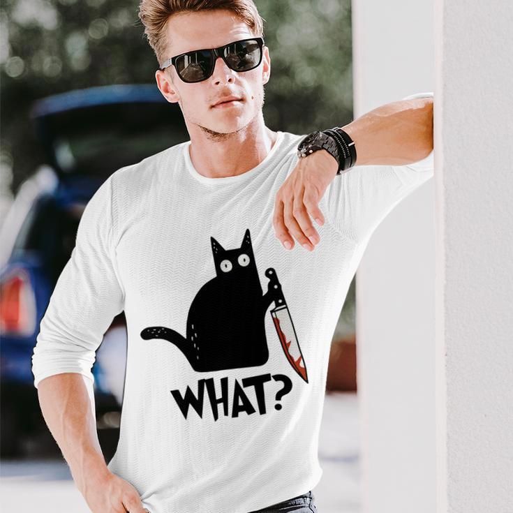 Cat What Murderous Black Cat With Knife Unisex Long Sleeve Gifts for Him