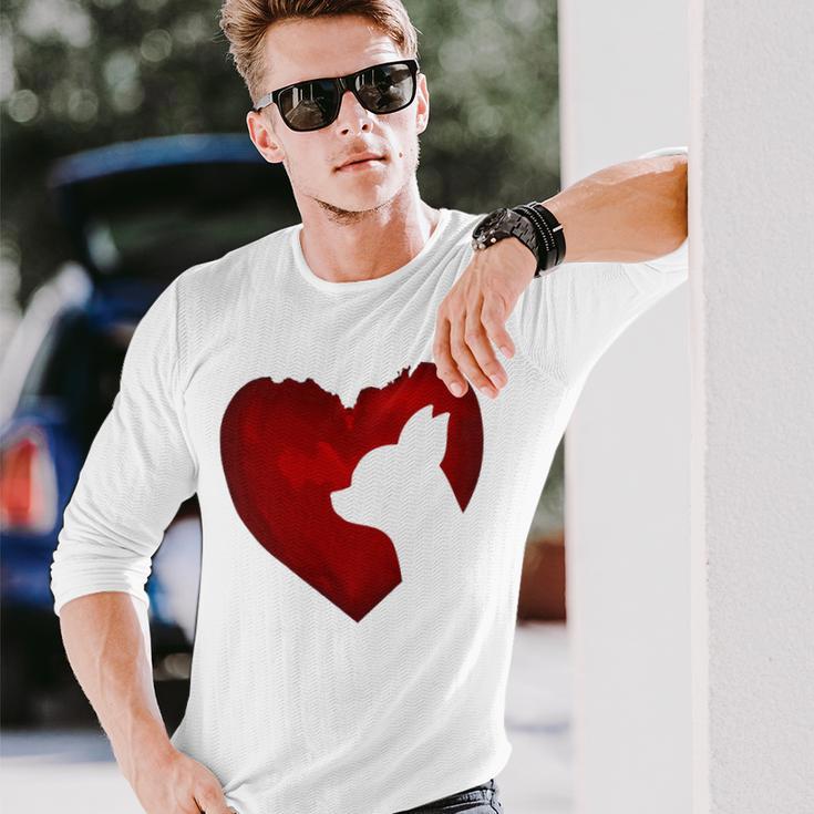 Chihuahua Shape With Red Heart Painting For Valentine Day Unisex Long Sleeve Gifts for Him