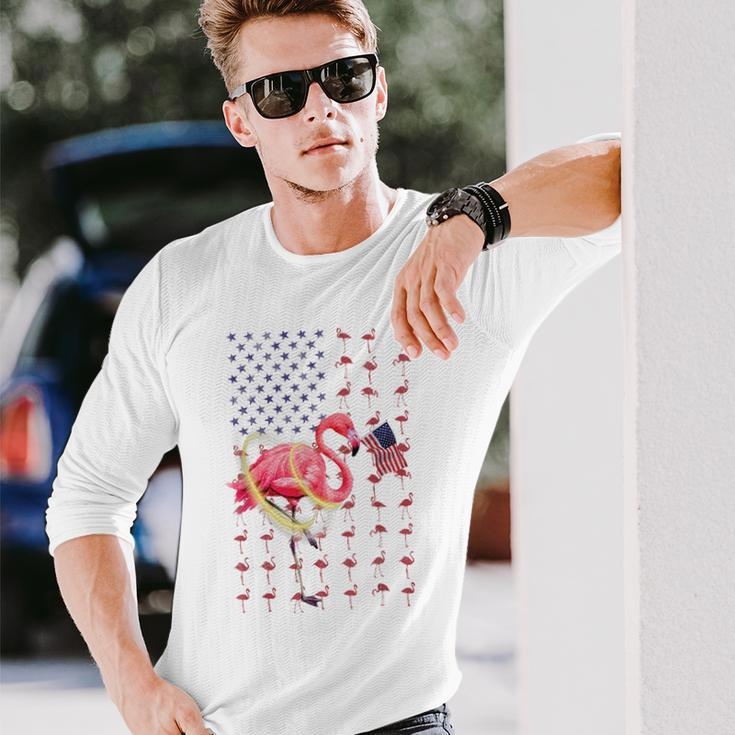 Flamingo American Usa Flag 4Th Of July Patriotic Long Sleeve T-Shirt Gifts for Him