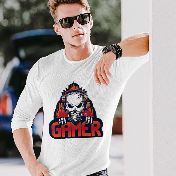 Gaming Headset With Skull Long Sleeve T-Shirt T-Shirt Gifts for Him