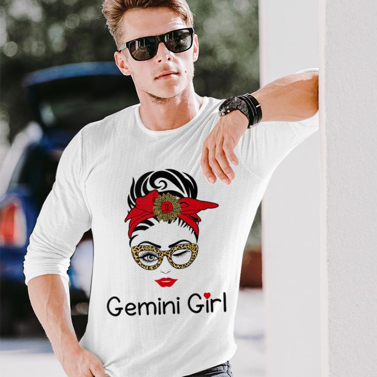 Gemini Girl Leopard Sunflower Zodiac Birthday Girl Long Sleeve T-Shirt Gifts for Him