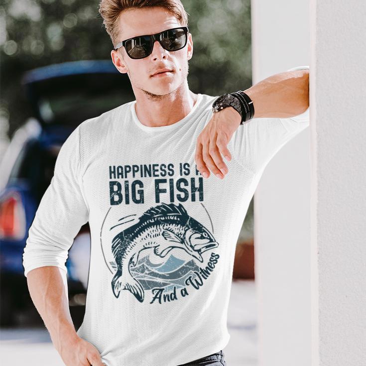 Happiness Is A Big Fish And A Witness Fisherman Dad Blue Unisex Long Sleeve Gifts for Him