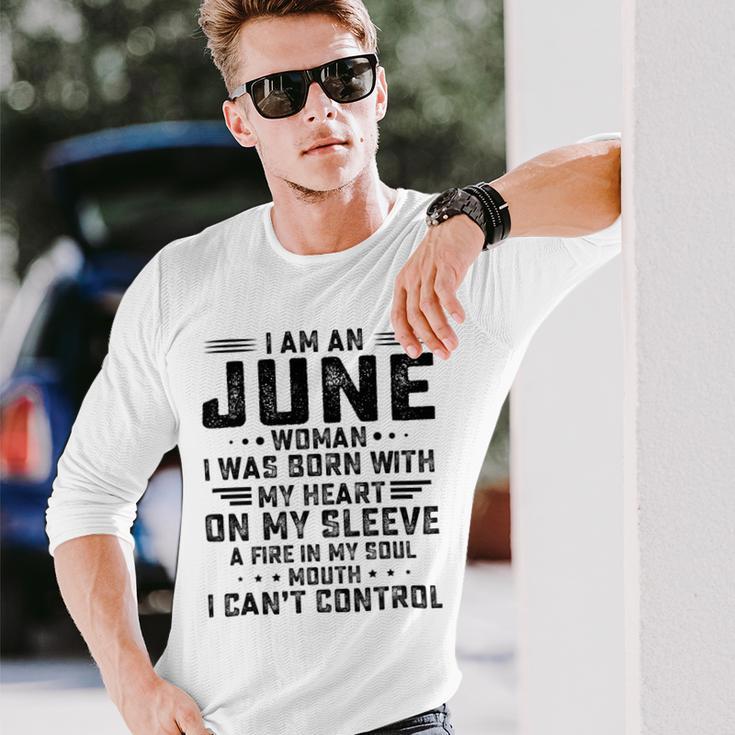 I Am An June Woman I Was Born With My Heart On My Sleeve V2 Unisex Long Sleeve Gifts for Him