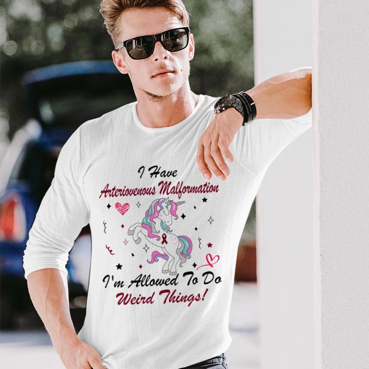 I Have Arteriovenous Malformation Im Allowed To Do Weird Things Funny Unicorn Burgundy Ribbon Arteriovenous Malformation Support Arteriovenous Malformation Awareness Unisex Long Sleeve Gifts for Him