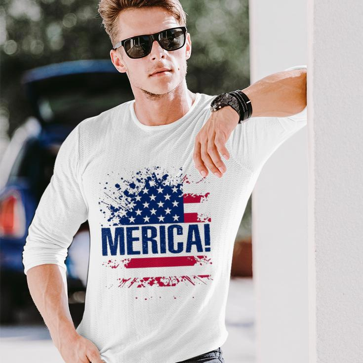 Merica S Vintage Usa Flag Merica Tee Long Sleeve T-Shirt T-Shirt Gifts for Him