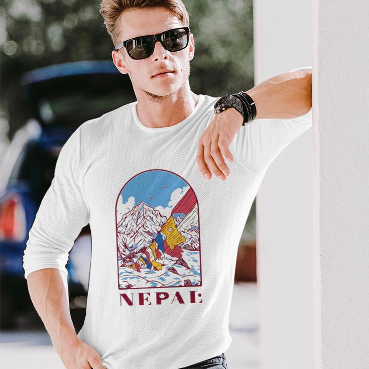Nepal Himalayan Mountain Prayer Flags Long Sleeve T-Shirt T-Shirt Gifts for Him