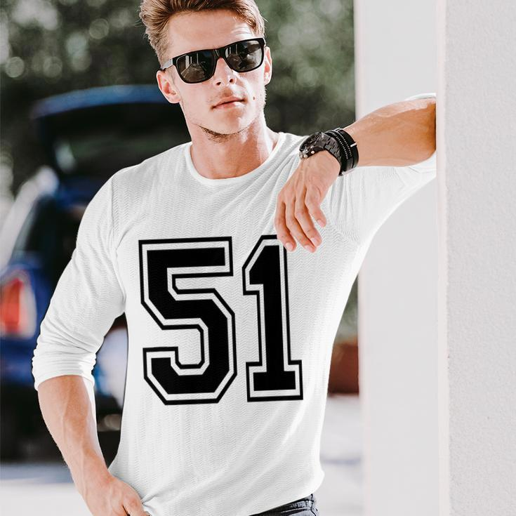 Number 51 College Sports Team Style In Black 2 Sided Long Sleeve T-Shirt Gifts for Him