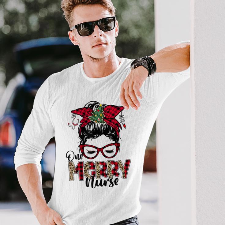 One Merry Nurse Messy Bun Tee Christmas Scrubs For Nurses Unisex Long Sleeve Gifts for Him