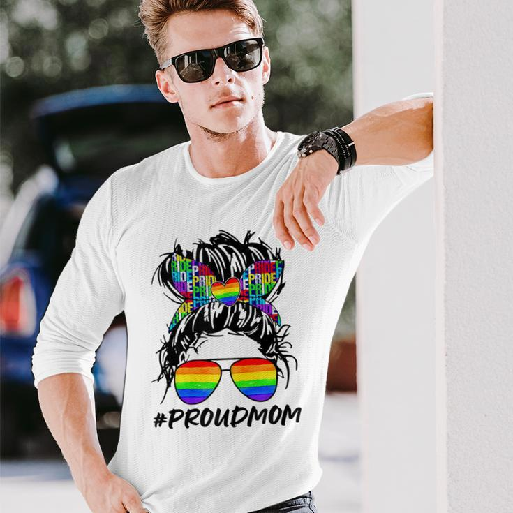Proud Mom Lgbt Gay Pride Messy Bun Rainbow Lgbtq Long Sleeve T-Shirt T-Shirt Gifts for Him