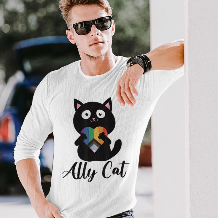 Rainbow Ally Cat Lgbt Gay Pride Flag Heart Long Sleeve T-Shirt T-Shirt Gifts for Him