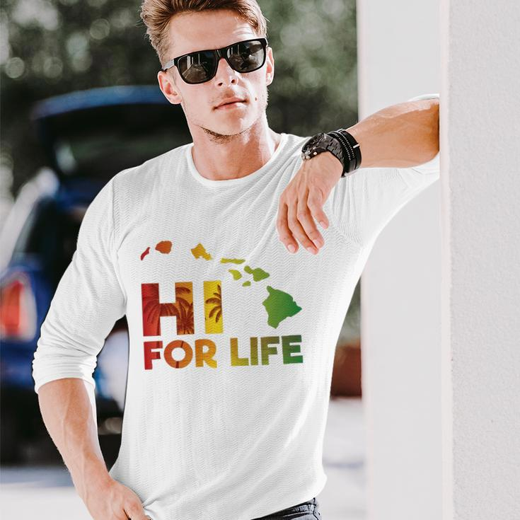 Rasta Colored Hi For Life Hawaii Palm Tree Tee Long Sleeve T-Shirt T-Shirt Gifts for Him