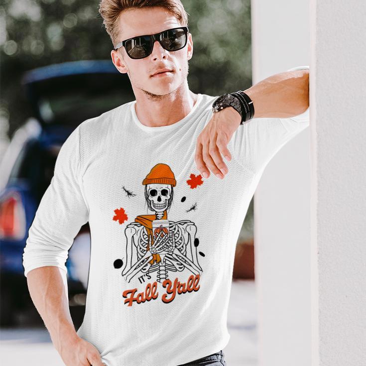 Skeleton It’S Fall Y’All Thanksgiving Funny Autumn Halloween Unisex Long Sleeve Gifts for Him