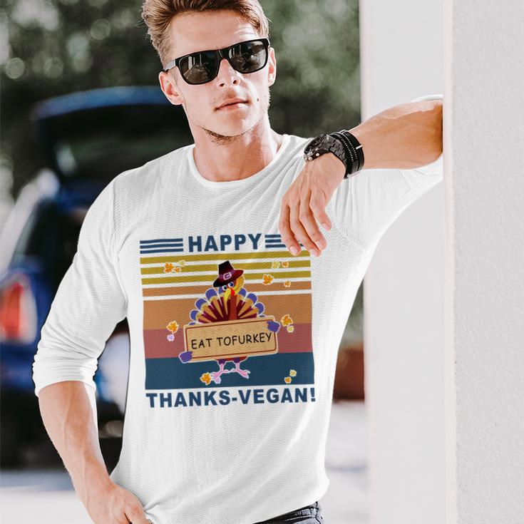 Turkey Happy Thanks Vegan Turkey Vintage Retro Unisex Long Sleeve Gifts for Him