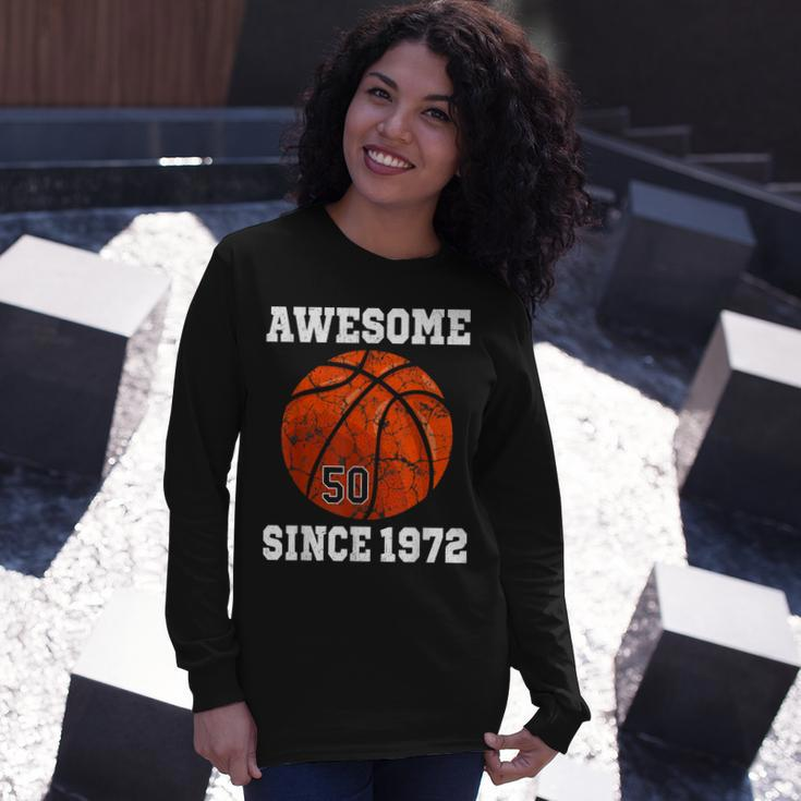 50Th Birthday Basketball Player 50 Years Old Vintage Retro Long Sleeve T-Shirt Gifts for Her