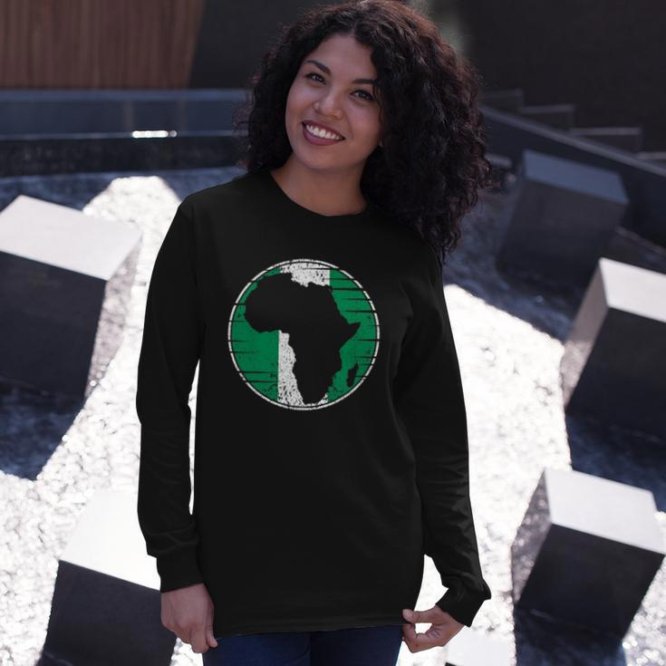 Africa Vintage Retro Map Nigeria Nigerian Flag Long Sleeve T-Shirt Gifts for Her