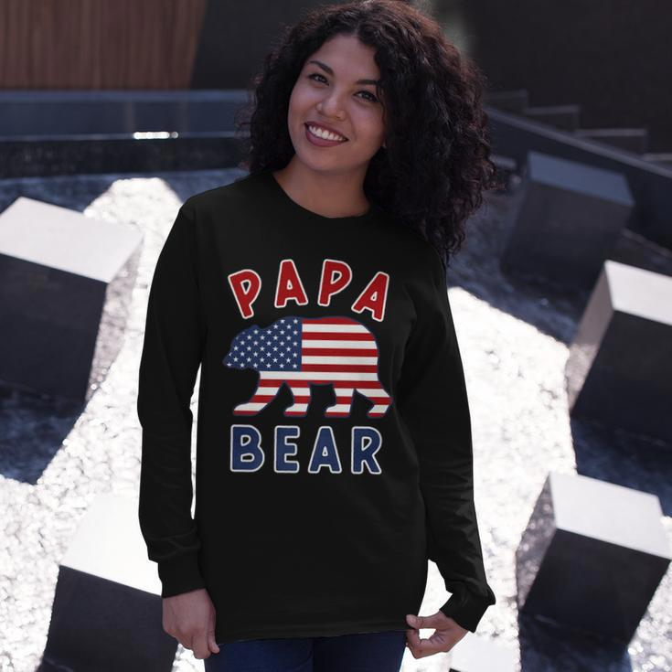 American Flag Papa Bear 4Th Of July Usa Patriotic Dad V2 Long Sleeve T-Shirt Gifts for Her