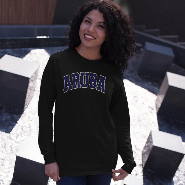 Aruba Varsity Style Navy Blue Text Long Sleeve T-Shirt T-Shirt Gifts for Her