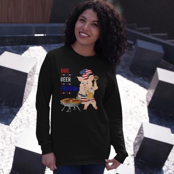 Bbq Beer Freedom Pig American Flag Long Sleeve T-Shirt T-Shirt Gifts for Her