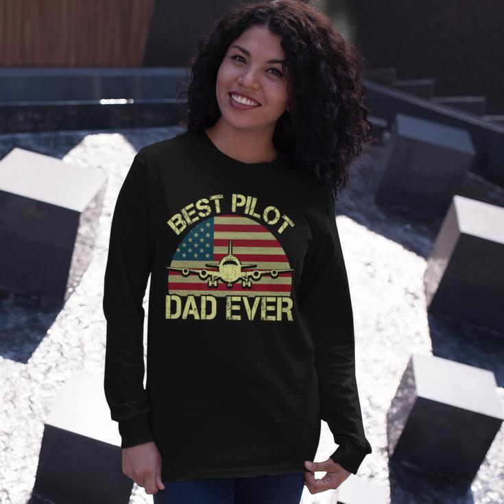 Best Pilot Dad Ever Fathers Day American Flag 4Th Of July Long Sleeve T-Shirt Gifts for Her