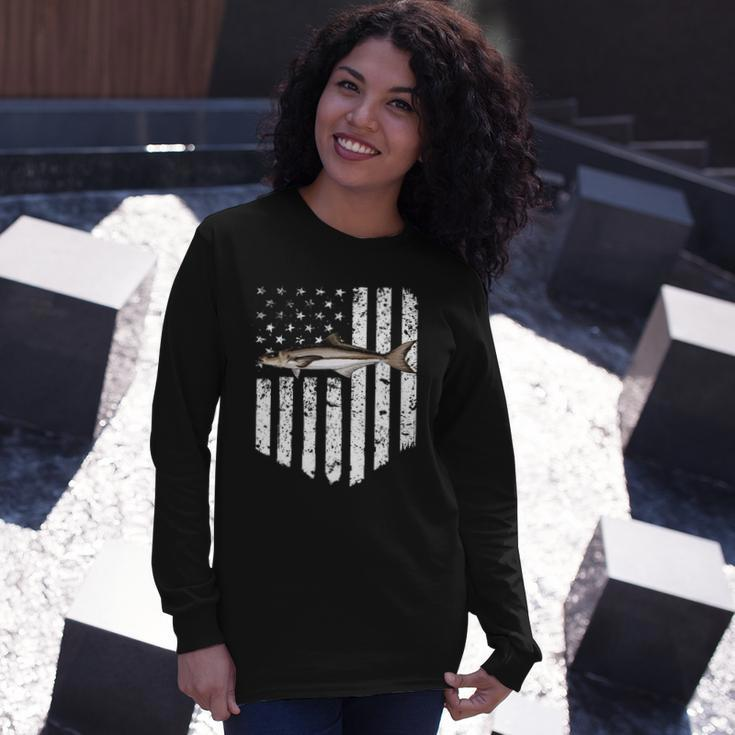 Black White American Flag Cobia 4Th Of July Fish Long Sleeve T-Shirt T-Shirt Gifts for Her