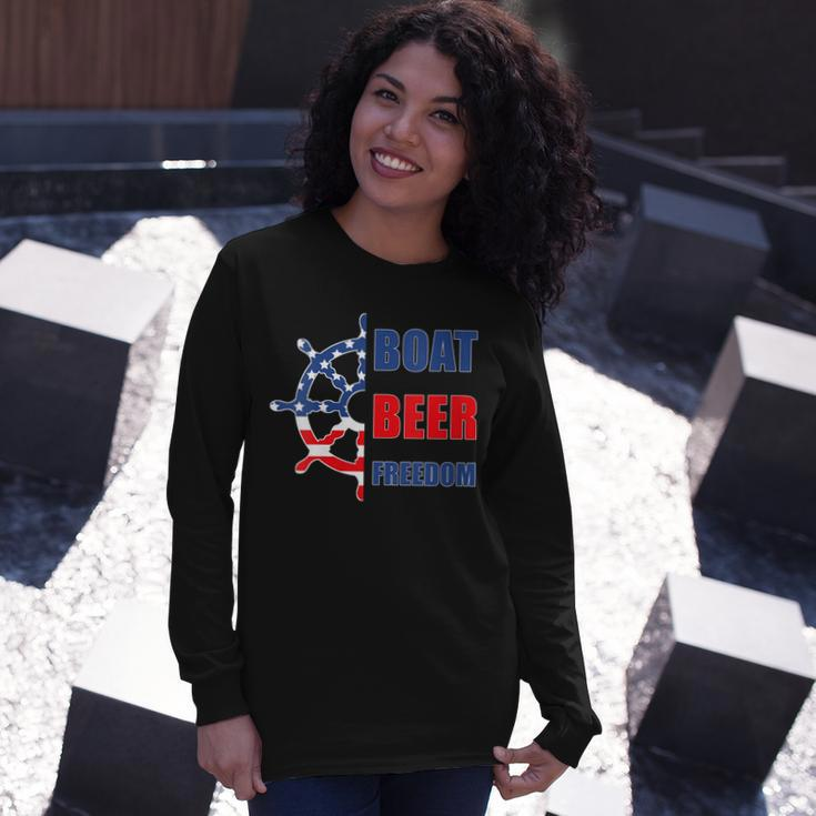 Boat Beer Freedom Nautical Boating 4Th Of July Boaters Long Sleeve T-Shirt Gifts for Her